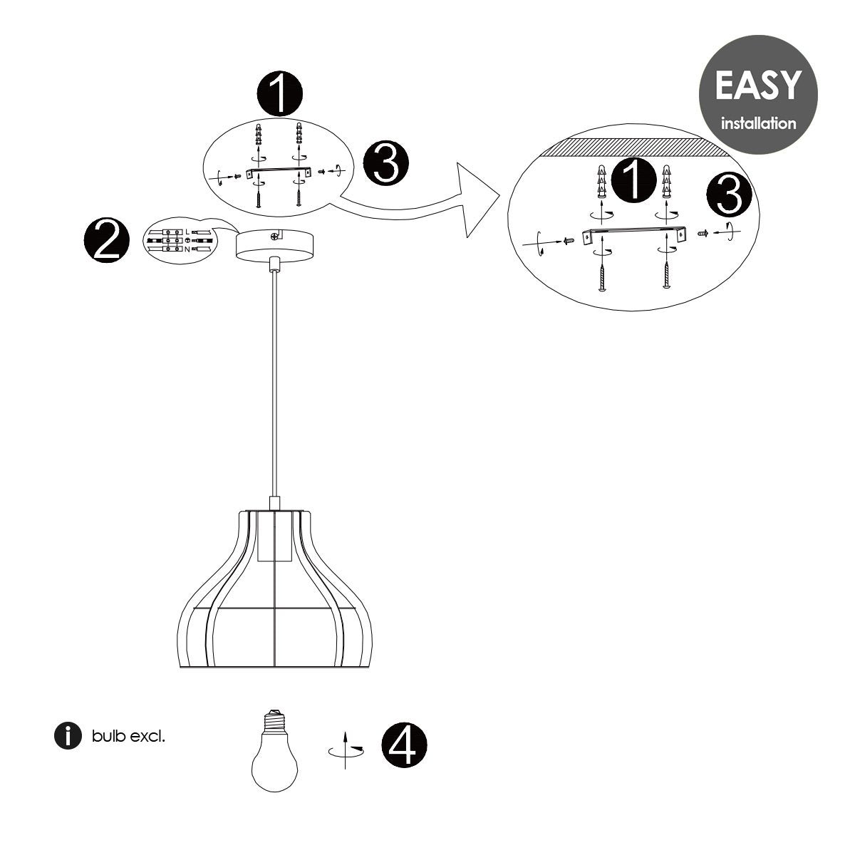 Pendant lamp Blank - Black - 25x25x127cm