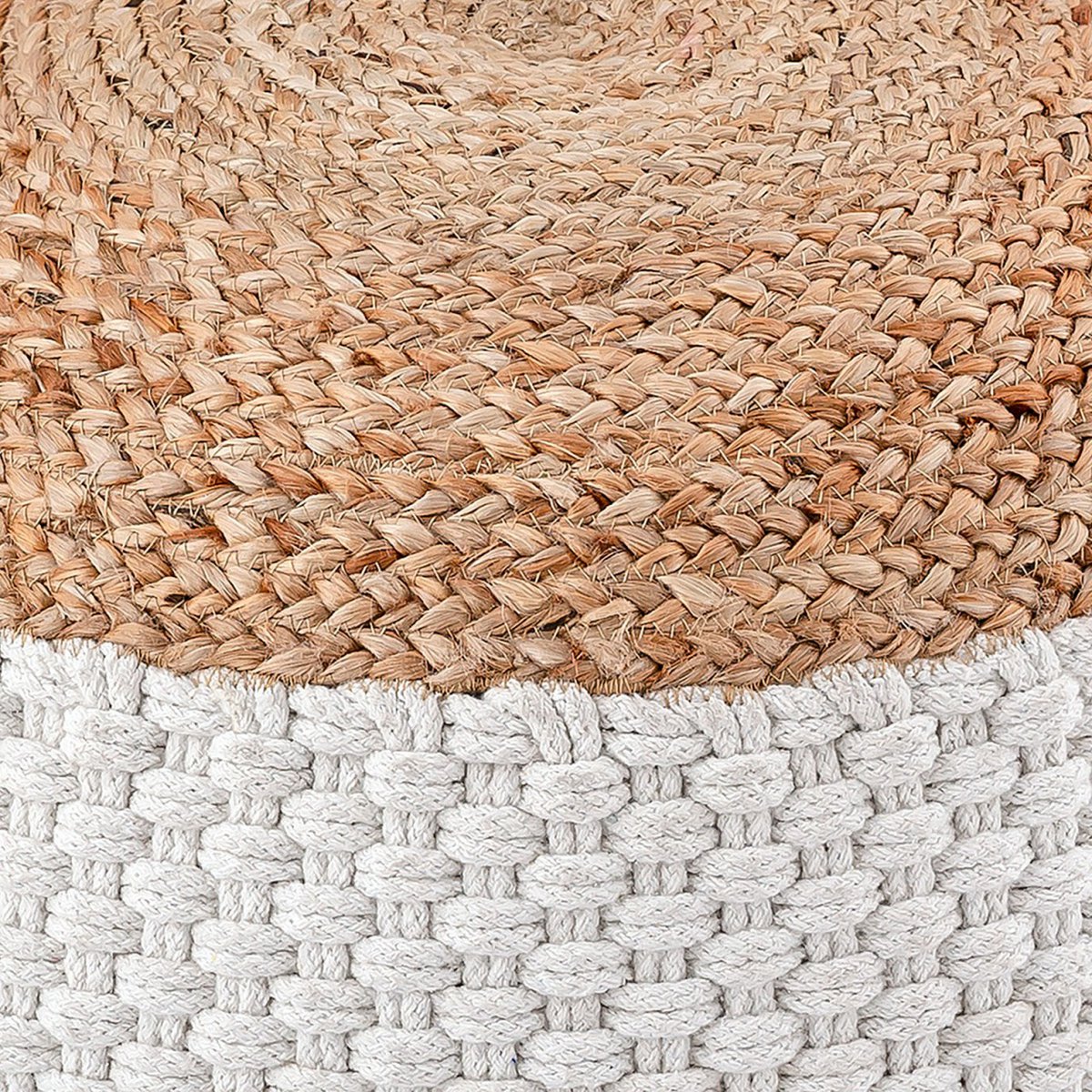 Poef / Zitkruk – 100% Natuurlijke Jute – Handgemaakt – Ø50 cm x H35 cm – Keuze uit Naturel & Wit/Naturel