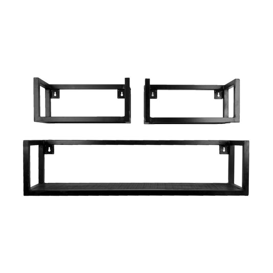 Wandplank Vintage Zwart Mangohout - Set van 3 Klein |woon-meubel.nl