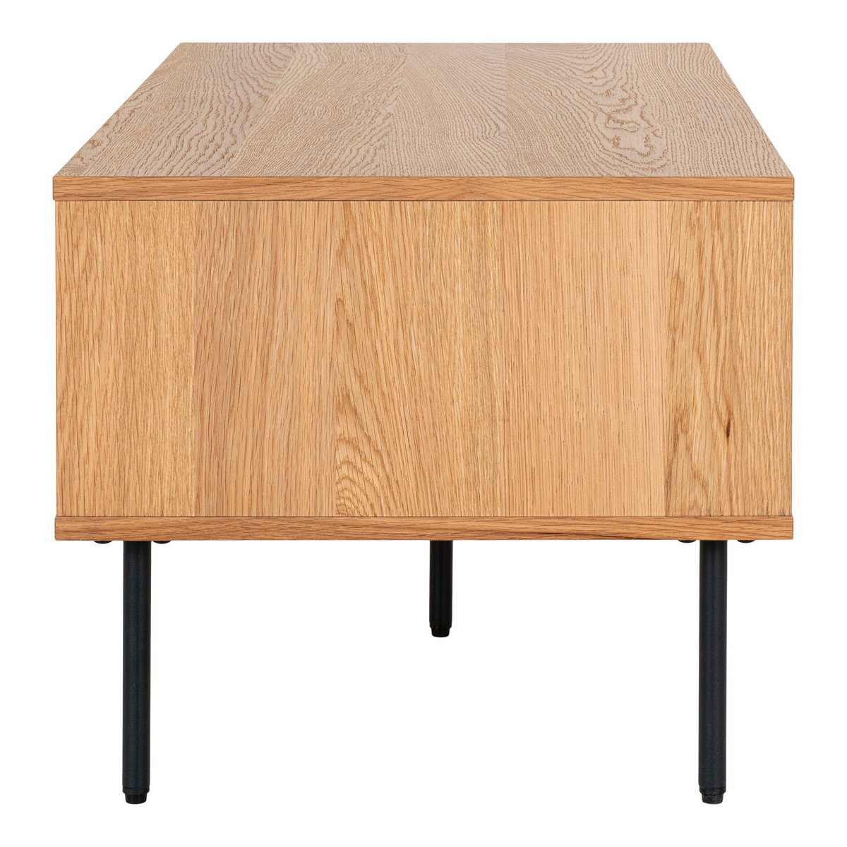 Table basse Kyoto - Table basse, placage chêne, pieds métal noir, 2 tiroirs