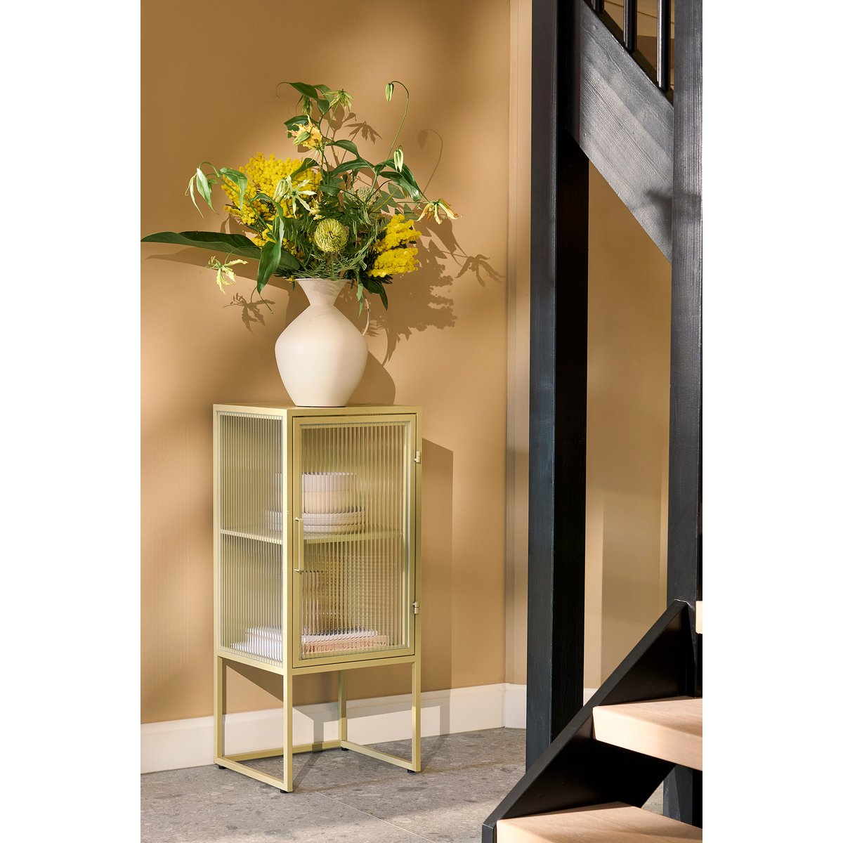 Clifton Opbergkast met Deuren - Beige, Metaal L38x 35xH90 |woon-meubel.nl