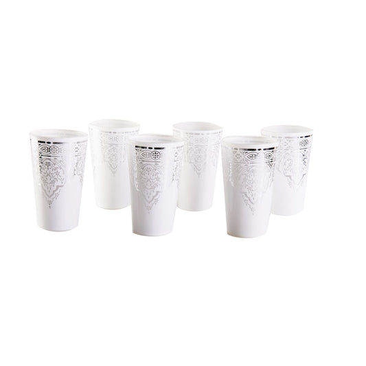 Luxe Theekopjes met Zilveren Rand - Set van 6 met houten schotel |woon-meubel.nl