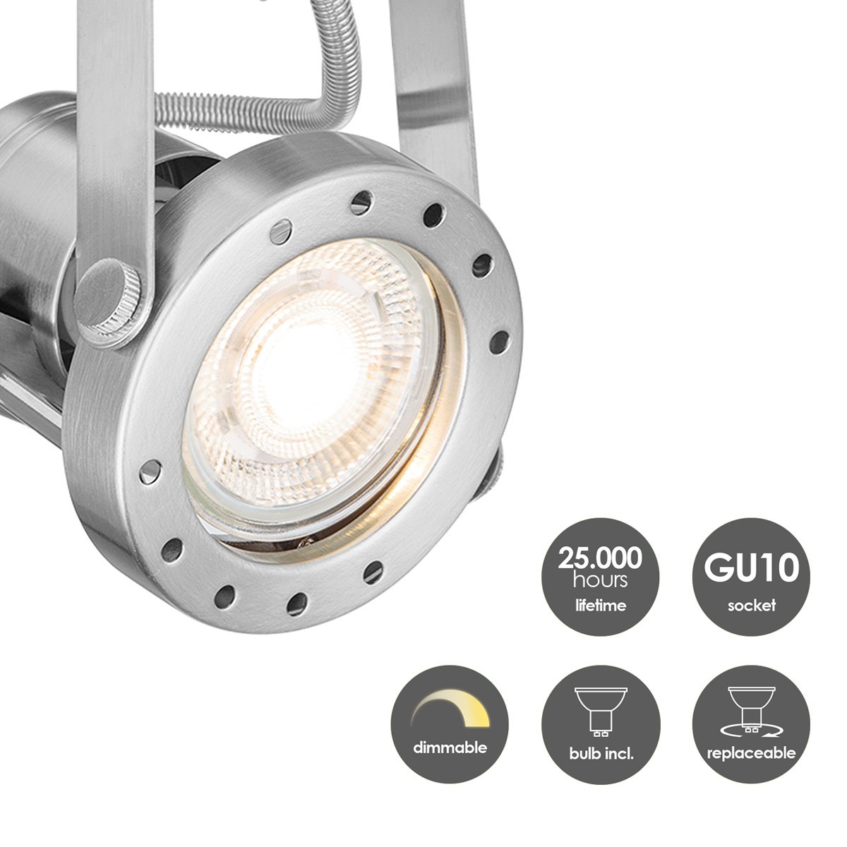 LED Surface-mounted spotlight Robo V4 - dimmable - brushed steel
