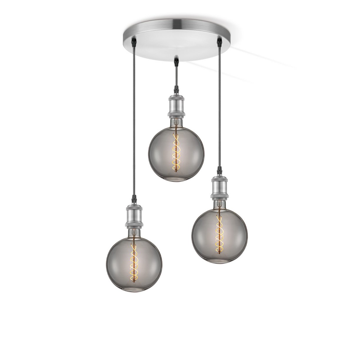 Pendant lamp chrome vintage round 3L G180 dimmable E27 smoke