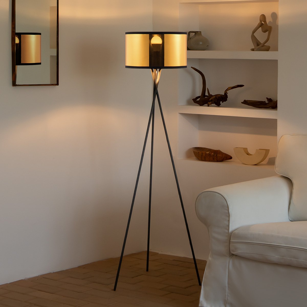 Modern Floor Lamp - Gold Lampshade - 53x53x138