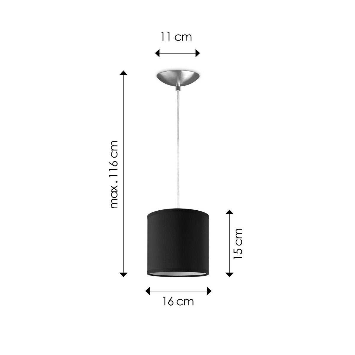 Bling pendant lamp with lampshade, E27, black, 16cm