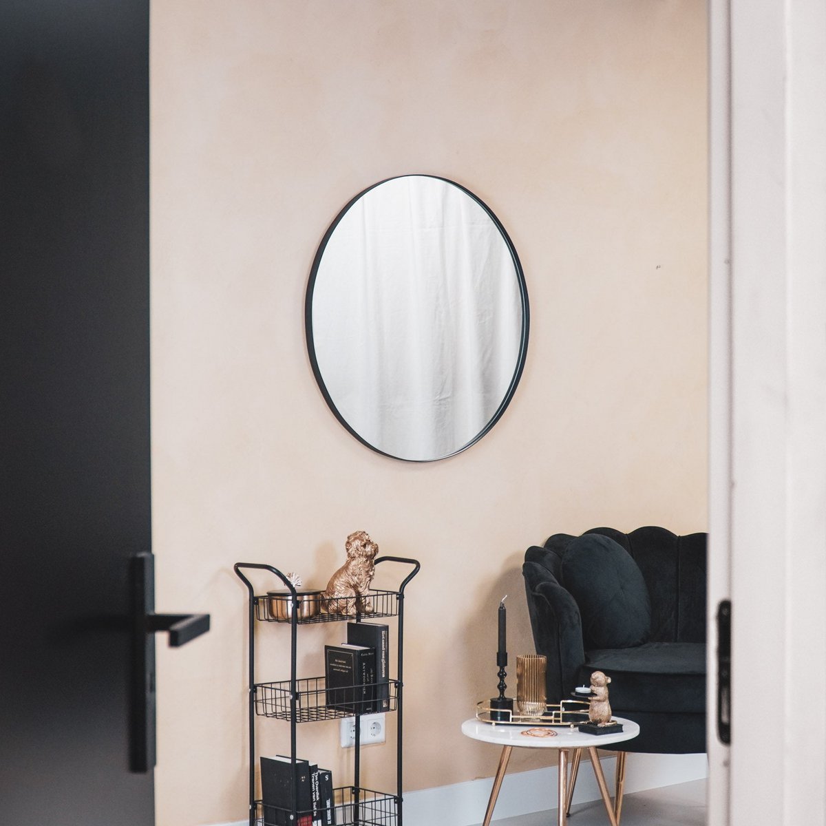Spiegel - Ronde Wandspiegel - Metaal - Zwart - Ø80cm|woon-meubel.nl