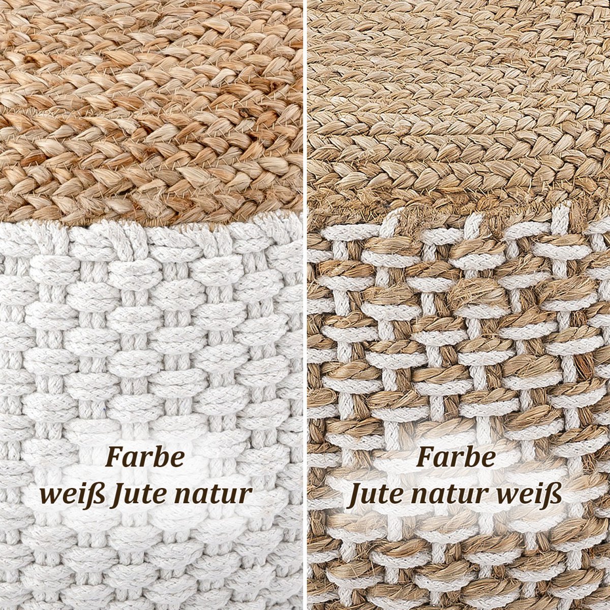 Poef / Zitkruk – 100% Natuurlijke Jute – Handgemaakt – Ø50 cm x H35 cm – Keuze uit Naturel & Wit/Naturel