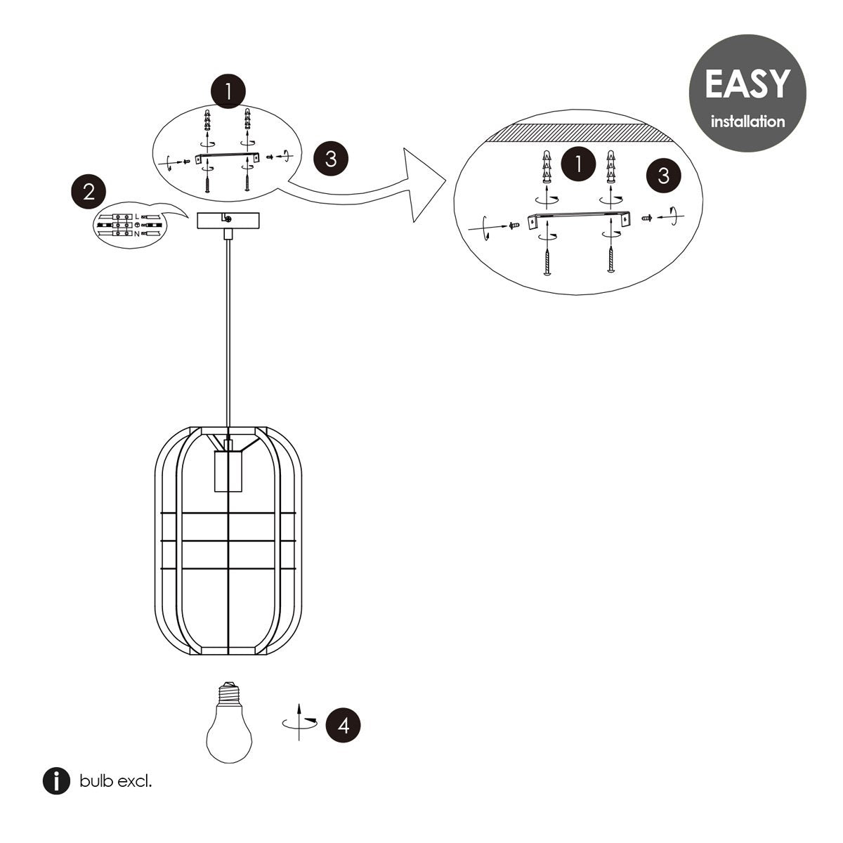 Pendant lamp Nero - Black - 24x24x141cm