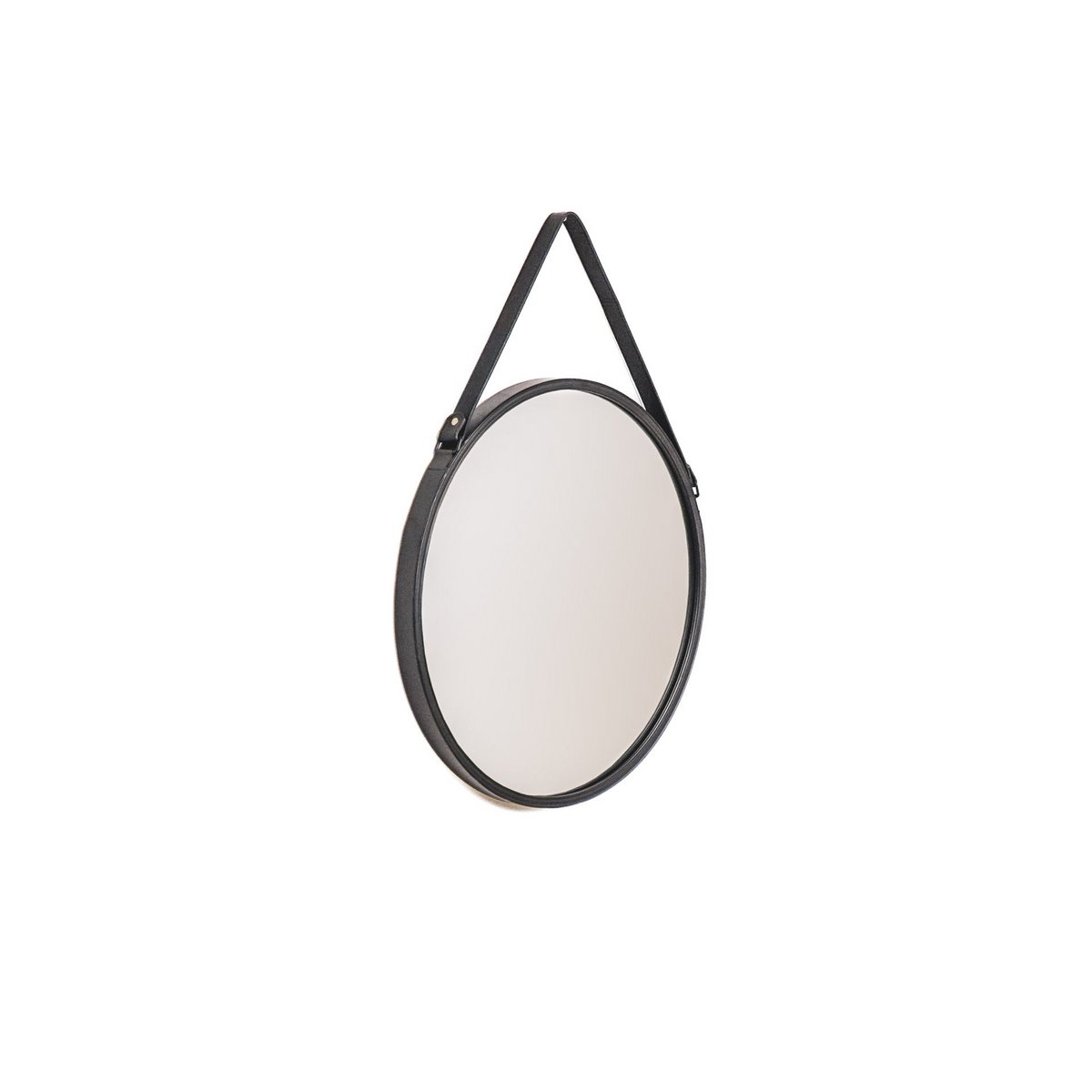 Mirror - Round Wall Mirror - Leather/Metal - Black - Ø50cm