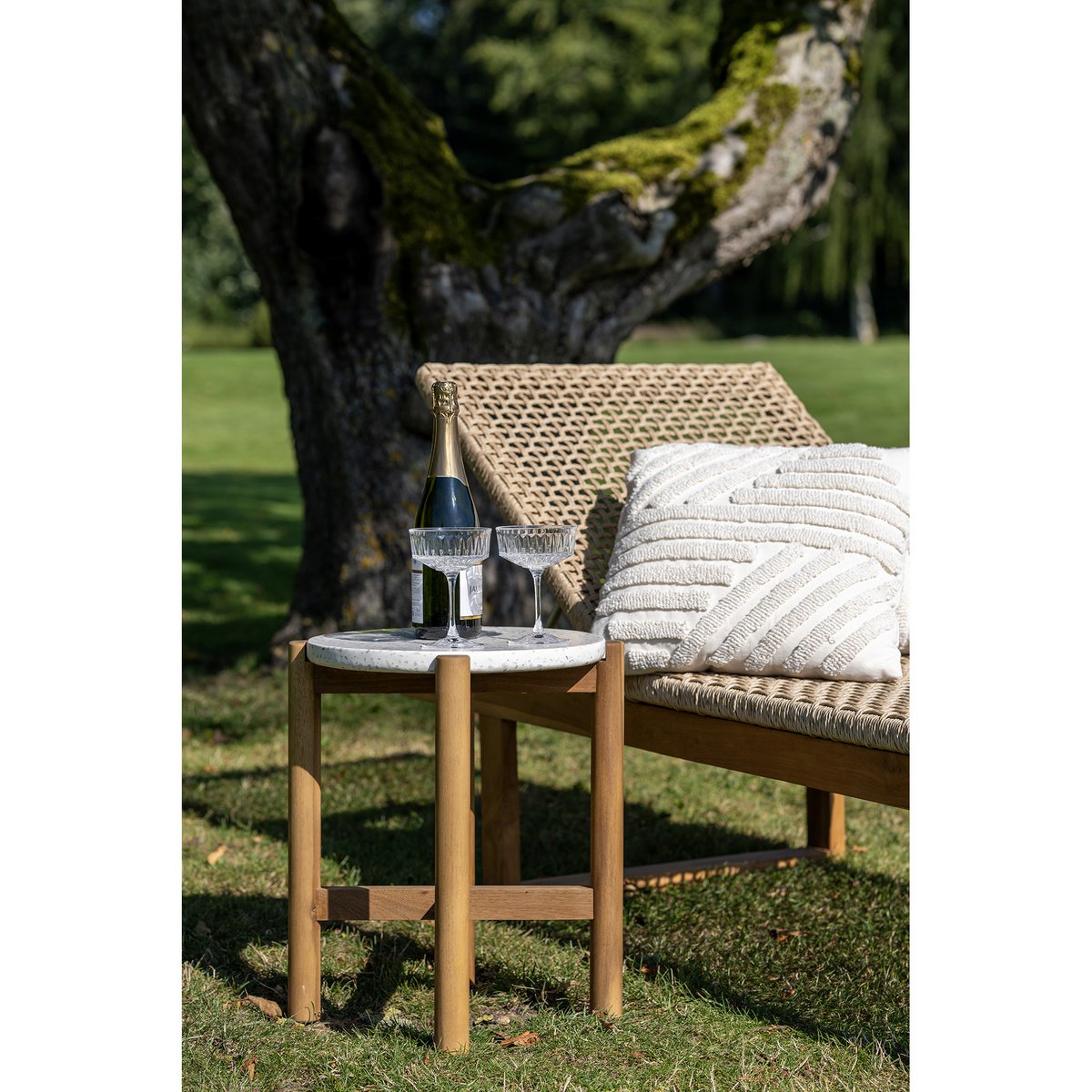 Table d'appoint Terracina - Naturel/Blanc, Acacia/Terrazzo, ø37x46 cm