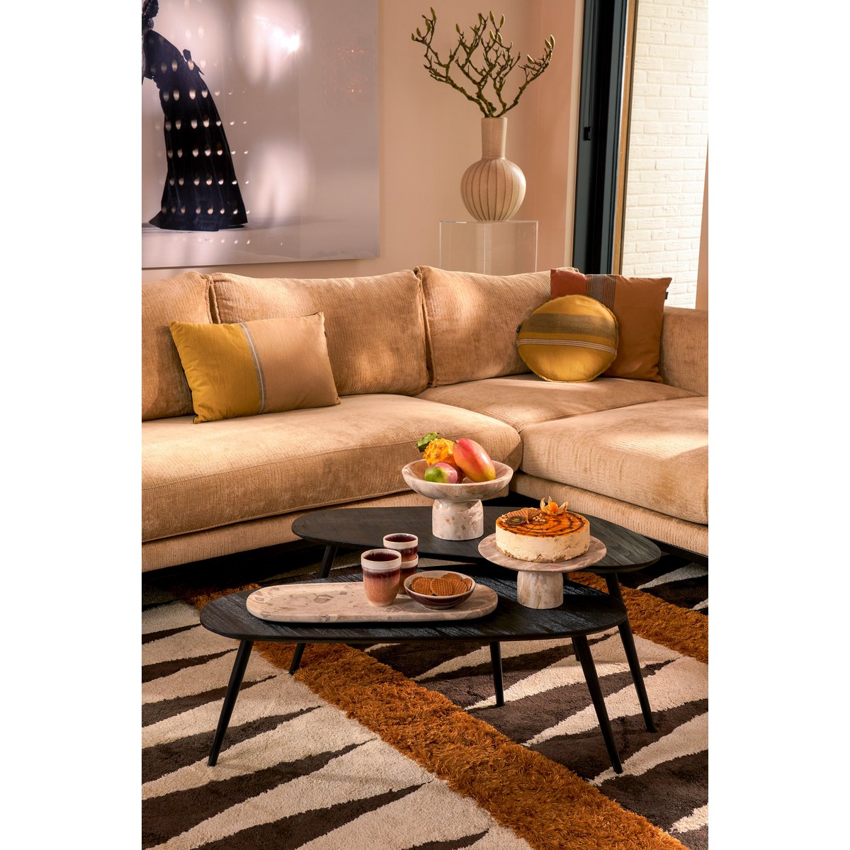 Bol sur pied Finnos - H11 x Ø25 cm - Marbre - Beige