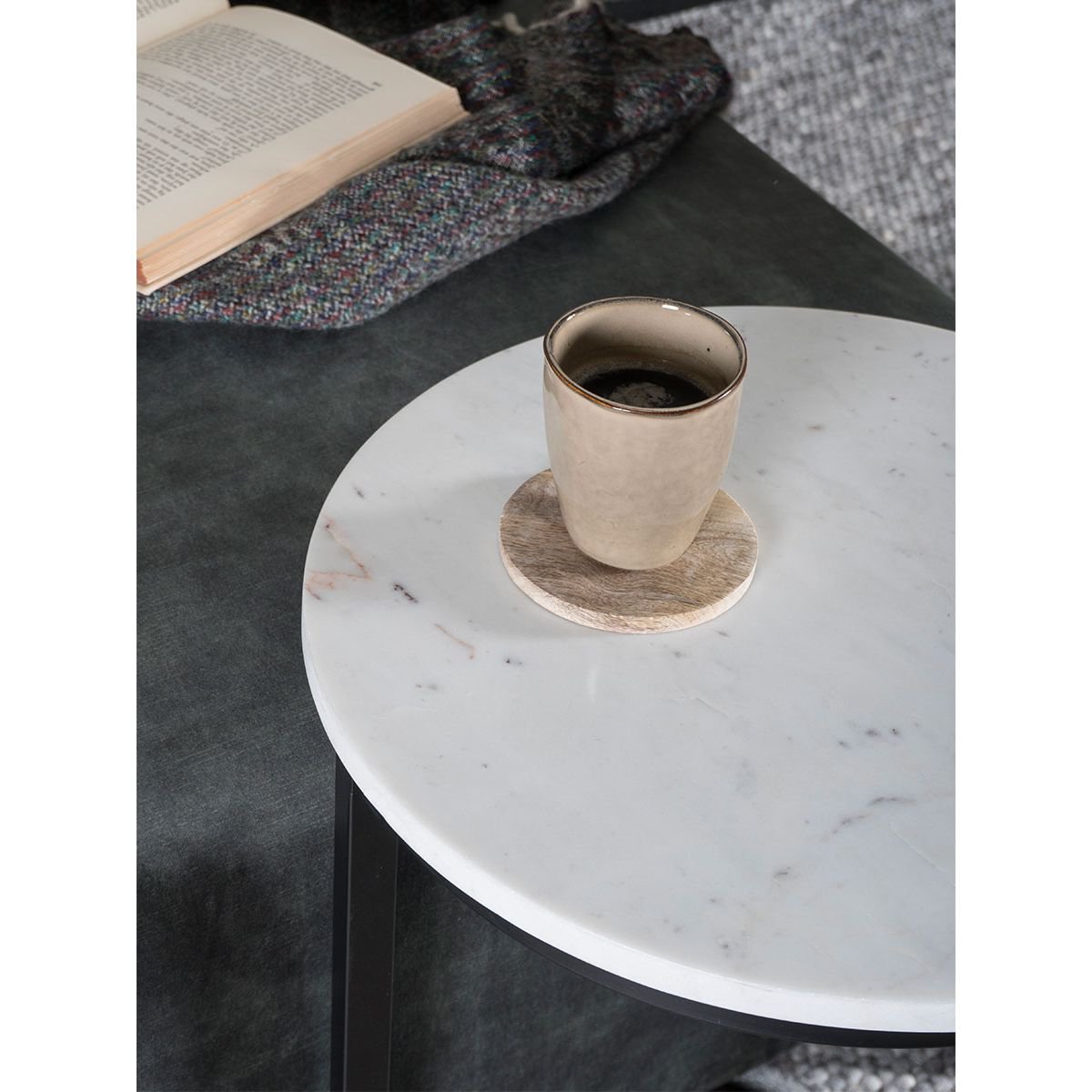 Laptoptafel Mitch Marmer Rond - Wit/Zwart |woon-meubel.nl