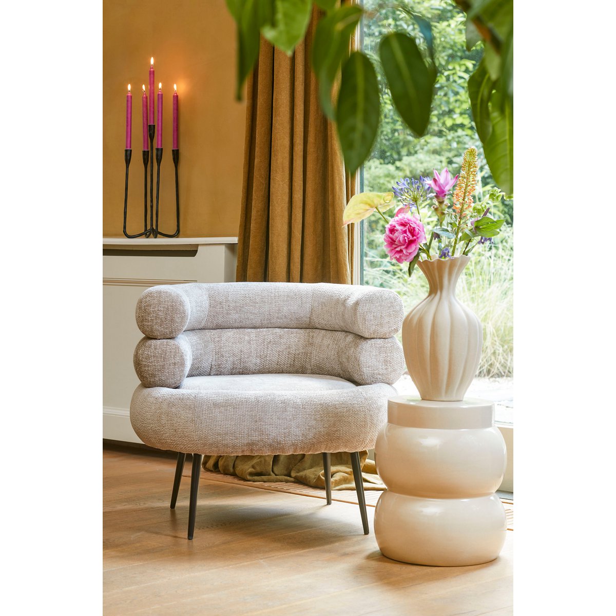 Fiore Vase - L15 x W15 x H40 cm - Ceramic - Beige