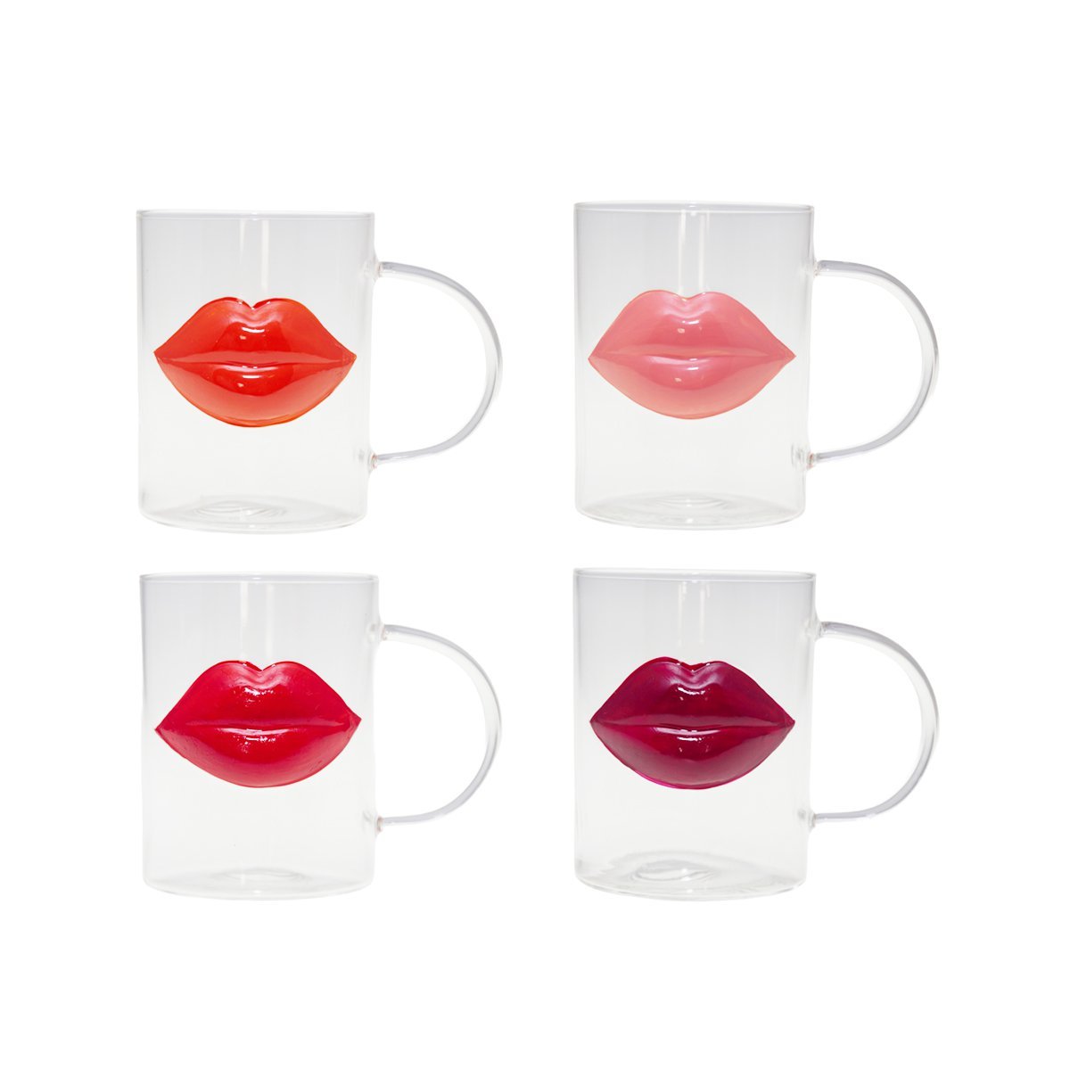 Glazen Mokken “Kus” – Set van 4 – Transparant/Rood – Elegant Cadeau |woon-meubel.nl