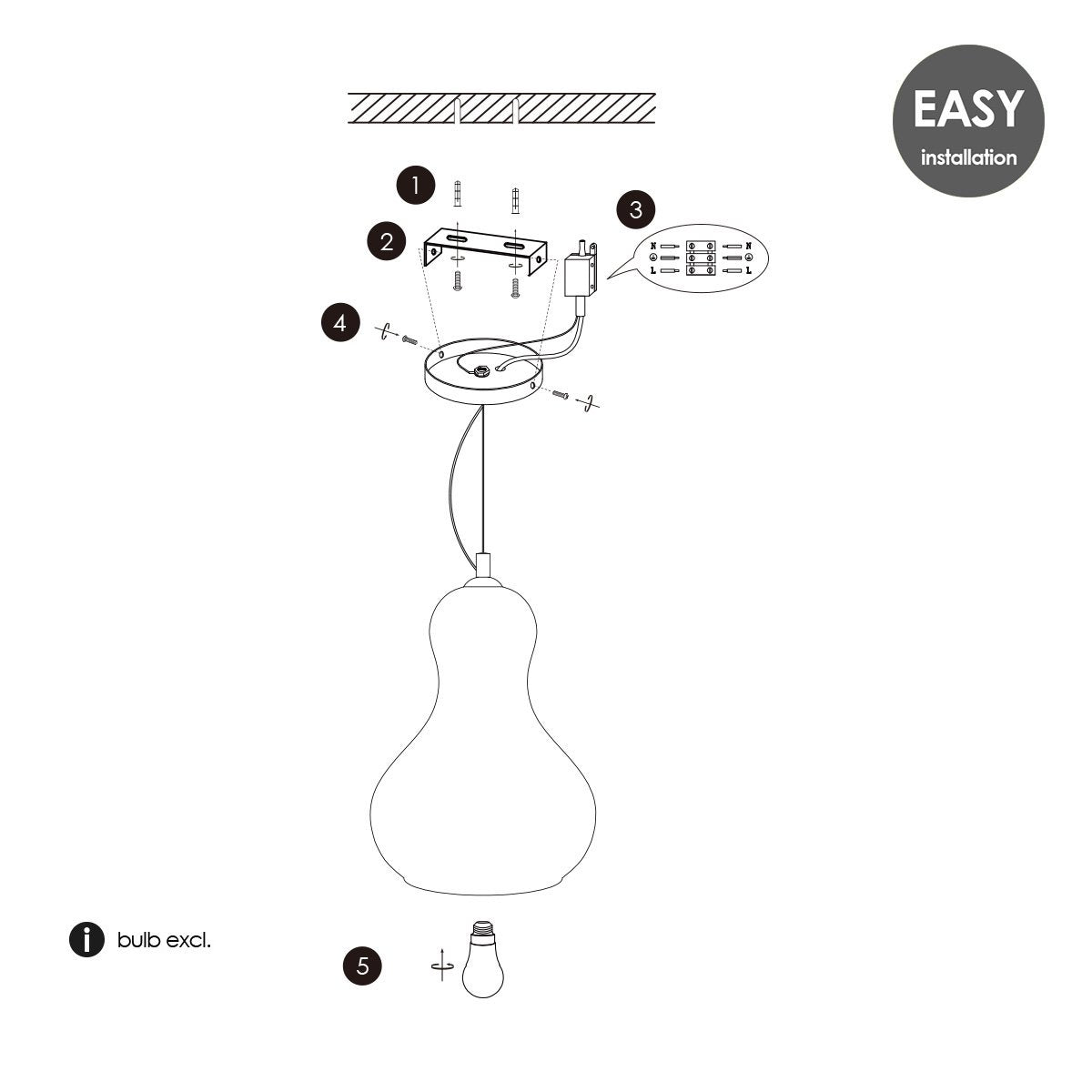 Hanging lamp Bello - Clear - 21x21x138cm