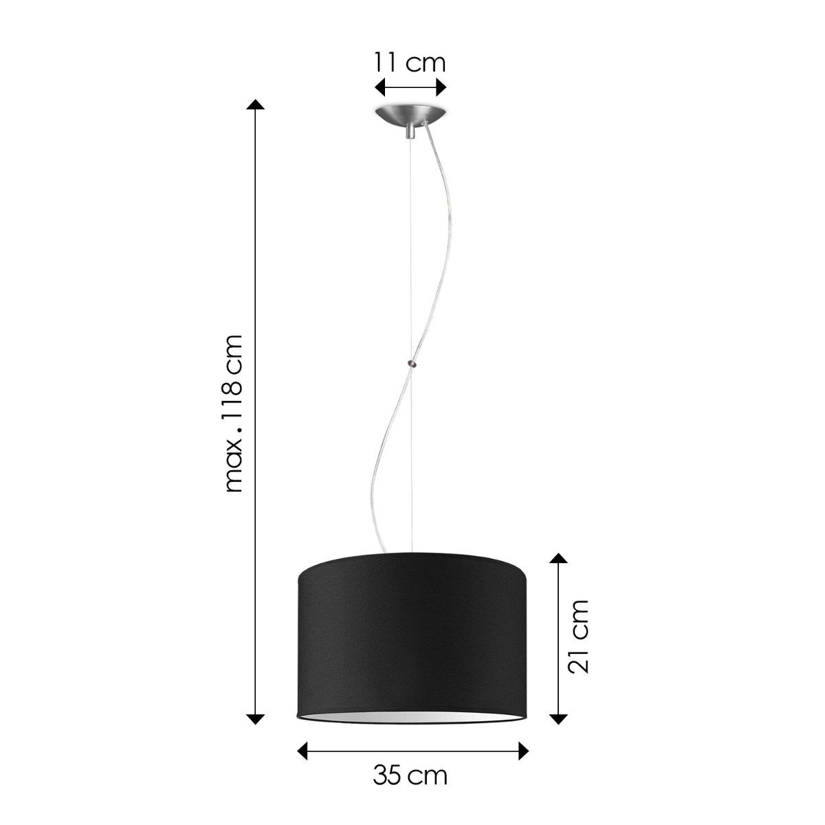 Deluxe pendant lamp with lampshade, E27, black, 35cm