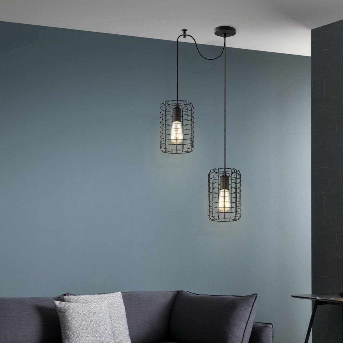 Hanging lamp Netting 2 lights - Black - 32x32x127cm