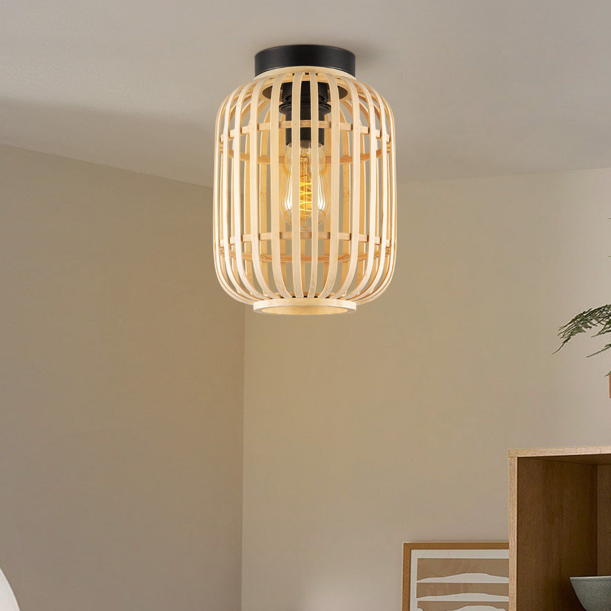 Ceiling lamp with bamboo shade 21.5 x 21.5 x 30 cm