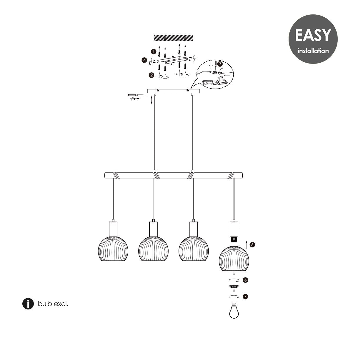 Hanging lamp Credo - Brass - 101x20x195cm