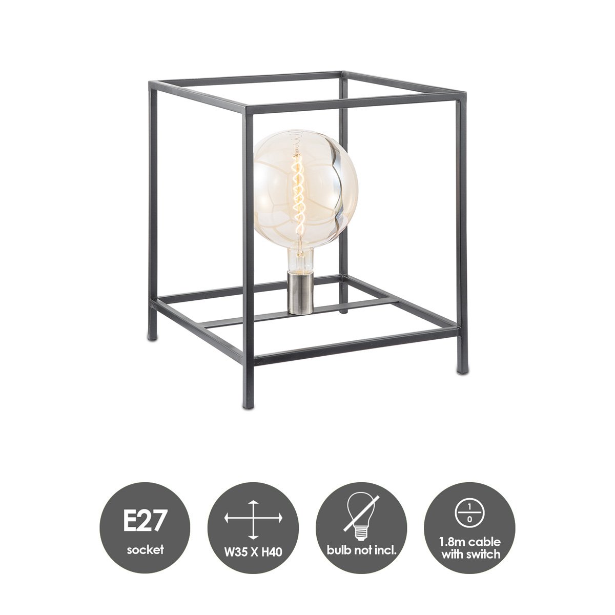 Moderne tafellamp Kaso - Zwart - 35x35x40cm |woon-meubel.nl