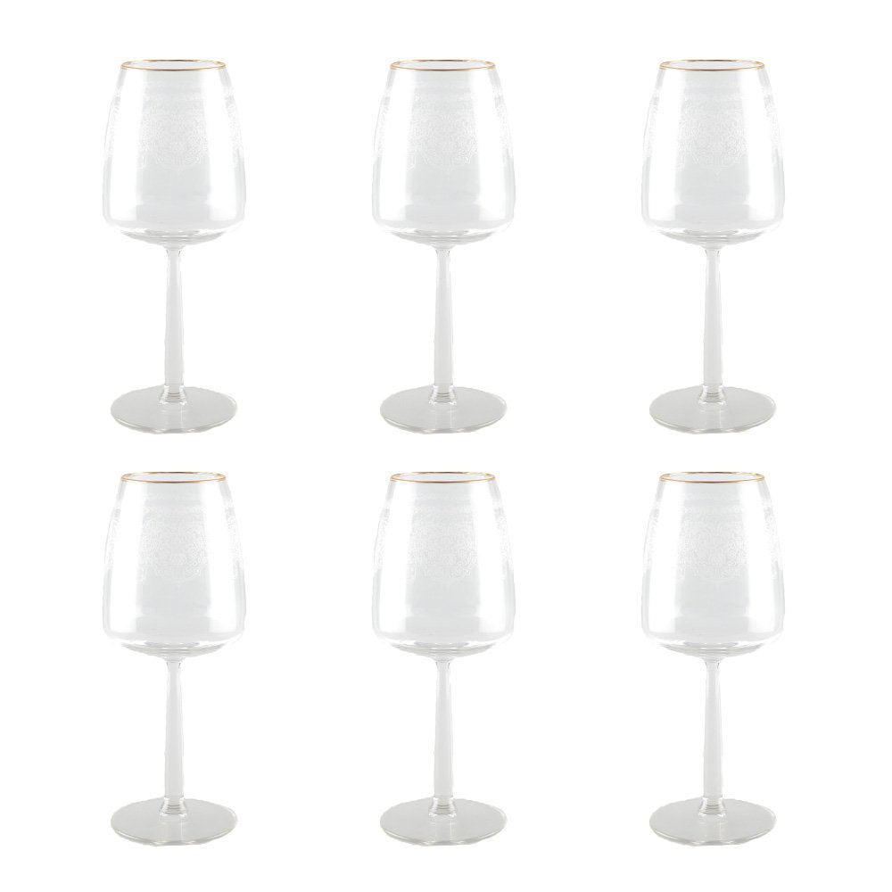 Set van 6 Arabisch Wijnglazen – Transparant met Goudrand |woon-meubel.nl