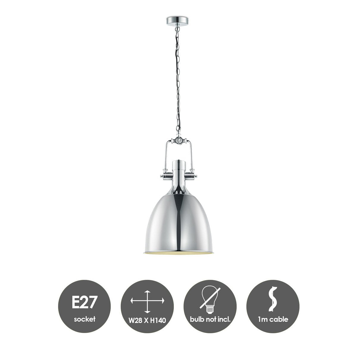 Hanging lamp Dive - chrome - 28.5x29x140cm