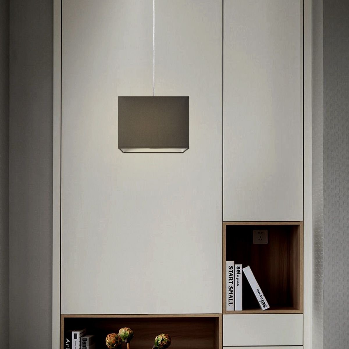Block pendant lamp with lampshade, E27, anthracite, 20cm