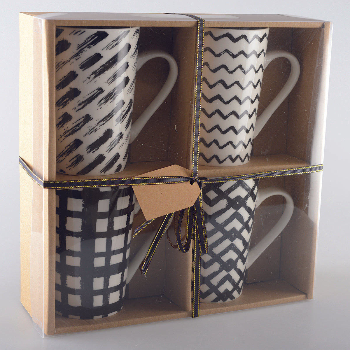 Mokkenset – 4 Stuks – 450 ml | Zwart&Wit | geschenk verpakking |woon-meubel.nl