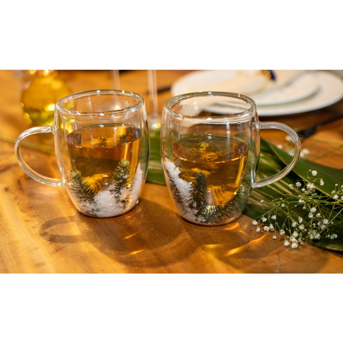 Theekopjes – Set van 2 – Dubbelwandig Glas – Bloemen |woon-meubel.nl