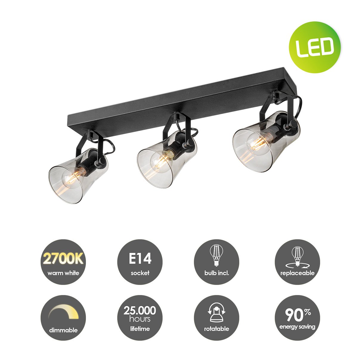 LED Surface-mounted spotlight Edge 3 - incl. dimmable LED lamp - black