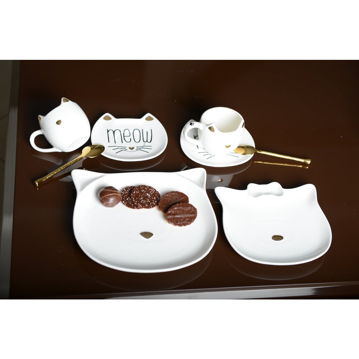 Witte Dessertbord Kattenvorm met Gouden Neus - M – Aulica