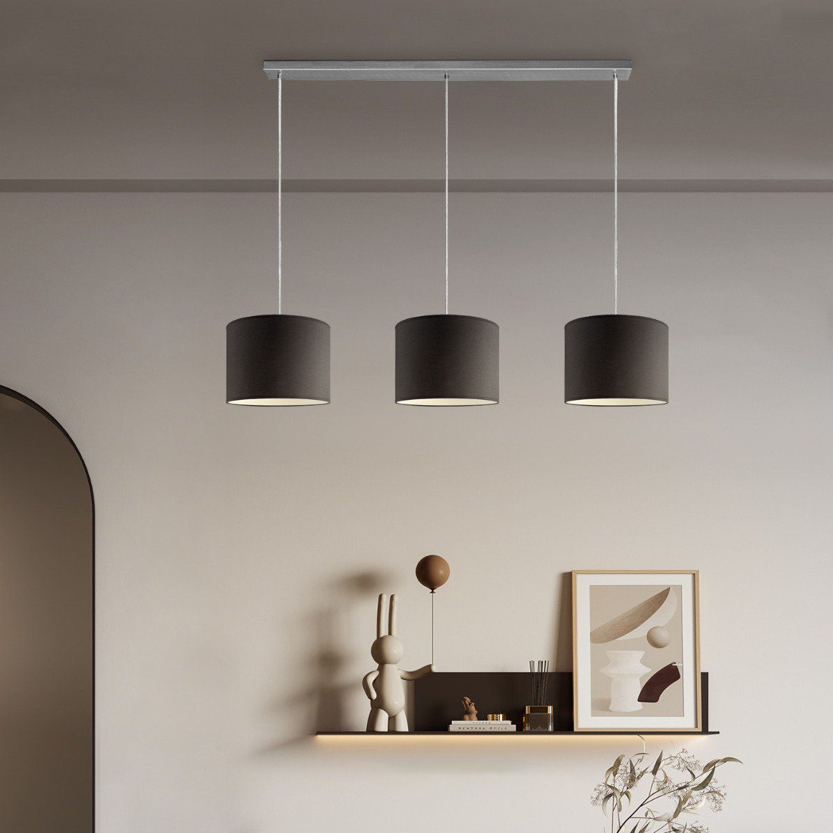 Hanging lamp Beam 3L, E27, black Lampshade, 25cm