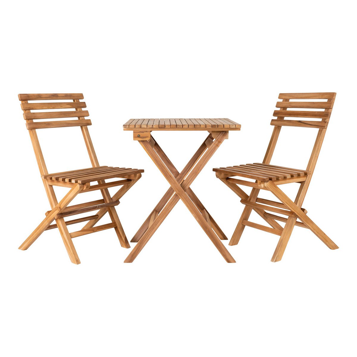 Buitenset - Caféset, 2 stoelen en 1 tafel, teakhout, naturel |woon-meubel.nl