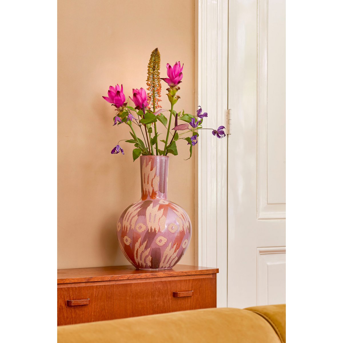 Javi Vase - H28 x Ø42 cm - Ceramic - Pink, Beige