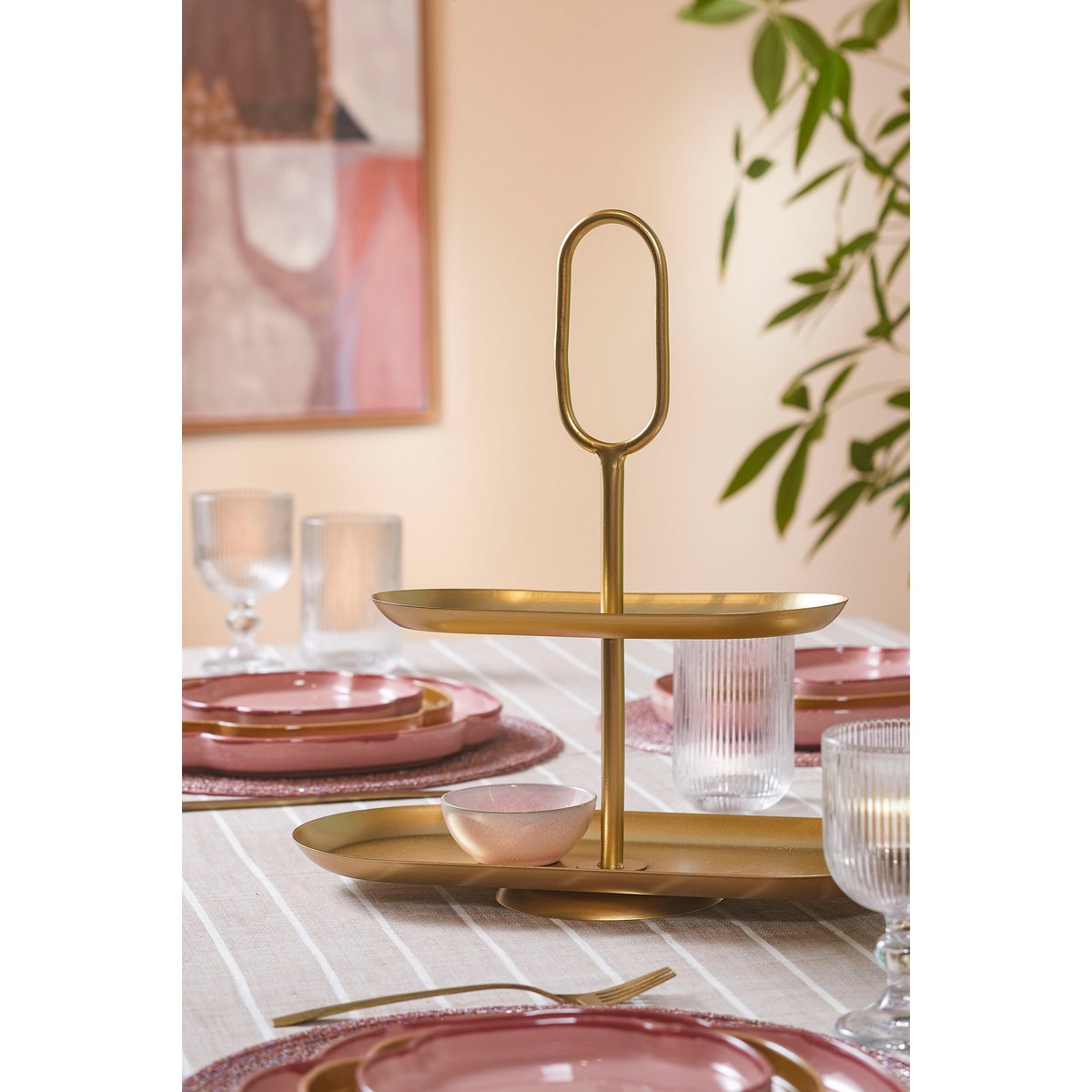 Rama Etagere 2 Layers - L38 x W17 x H37 cm - Metal - Gold