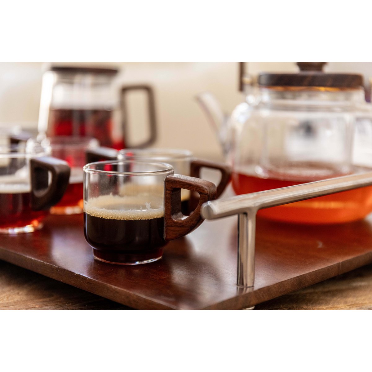 Koffiekopjes 80ml | Houten Handvat | Set van 6 | Minimalistisch Design |woon-meubel.nl