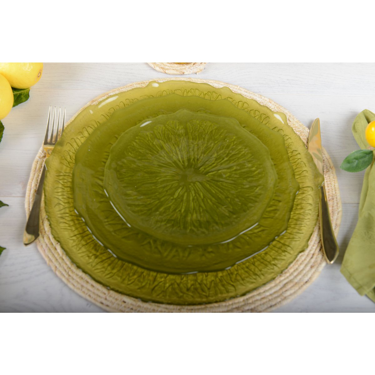 Aulica Citroenvormig Dessertbord – Groen Glas – 21 cm |woon-meubel.nl
