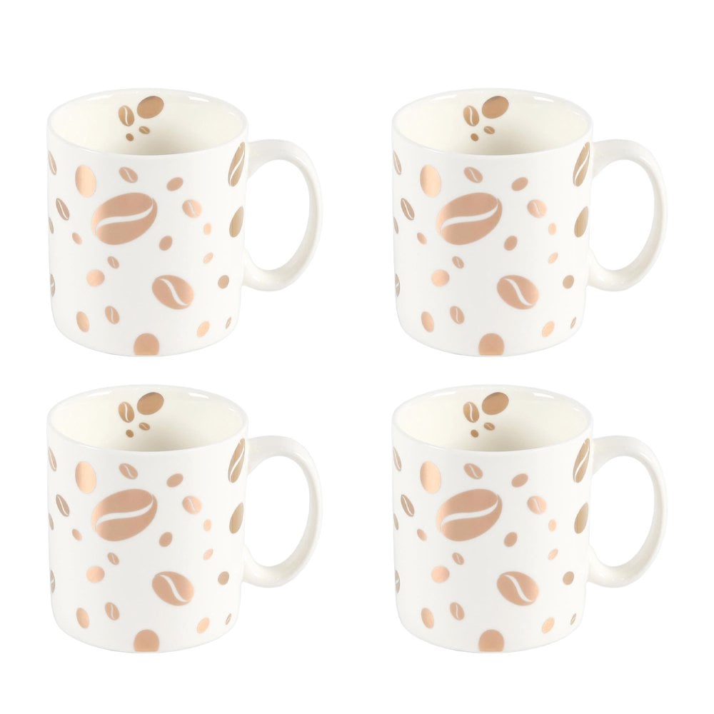 Mok “Grain de Café” – Set van 4 – Luxe – Porselein – Wit & Goud |woon-meubel.nl