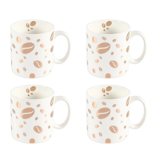 Mok “Grain de Café” – Set van 4 – Luxe – Porselein – Wit & Goud |woon-meubel.nl
