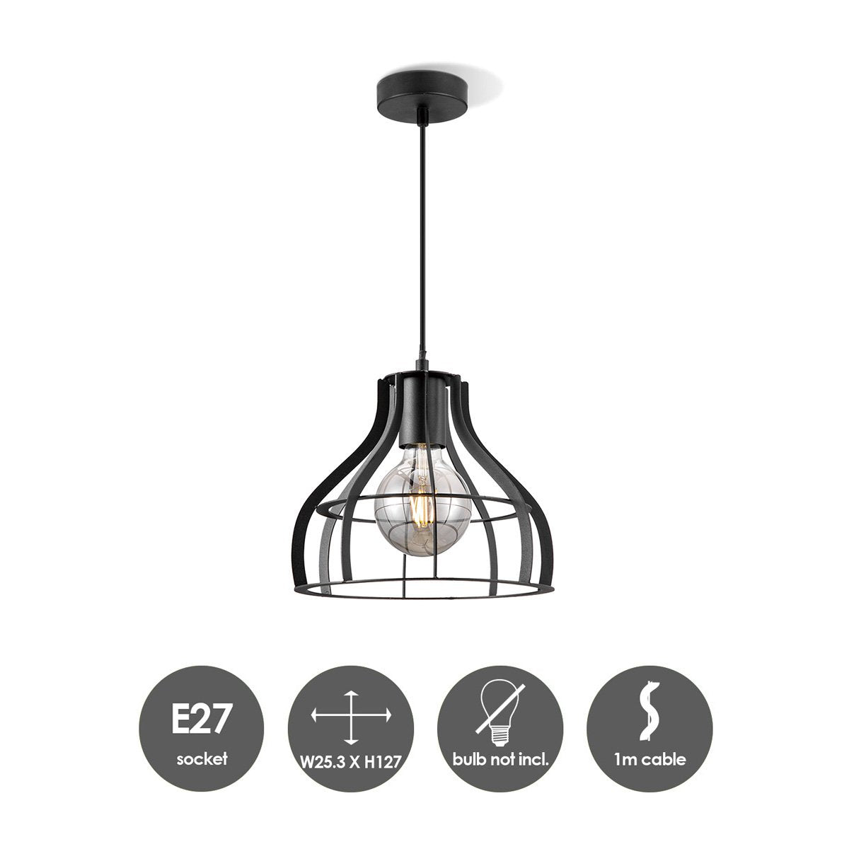 Pendant lamp Blank - Black - 25x25x127cm