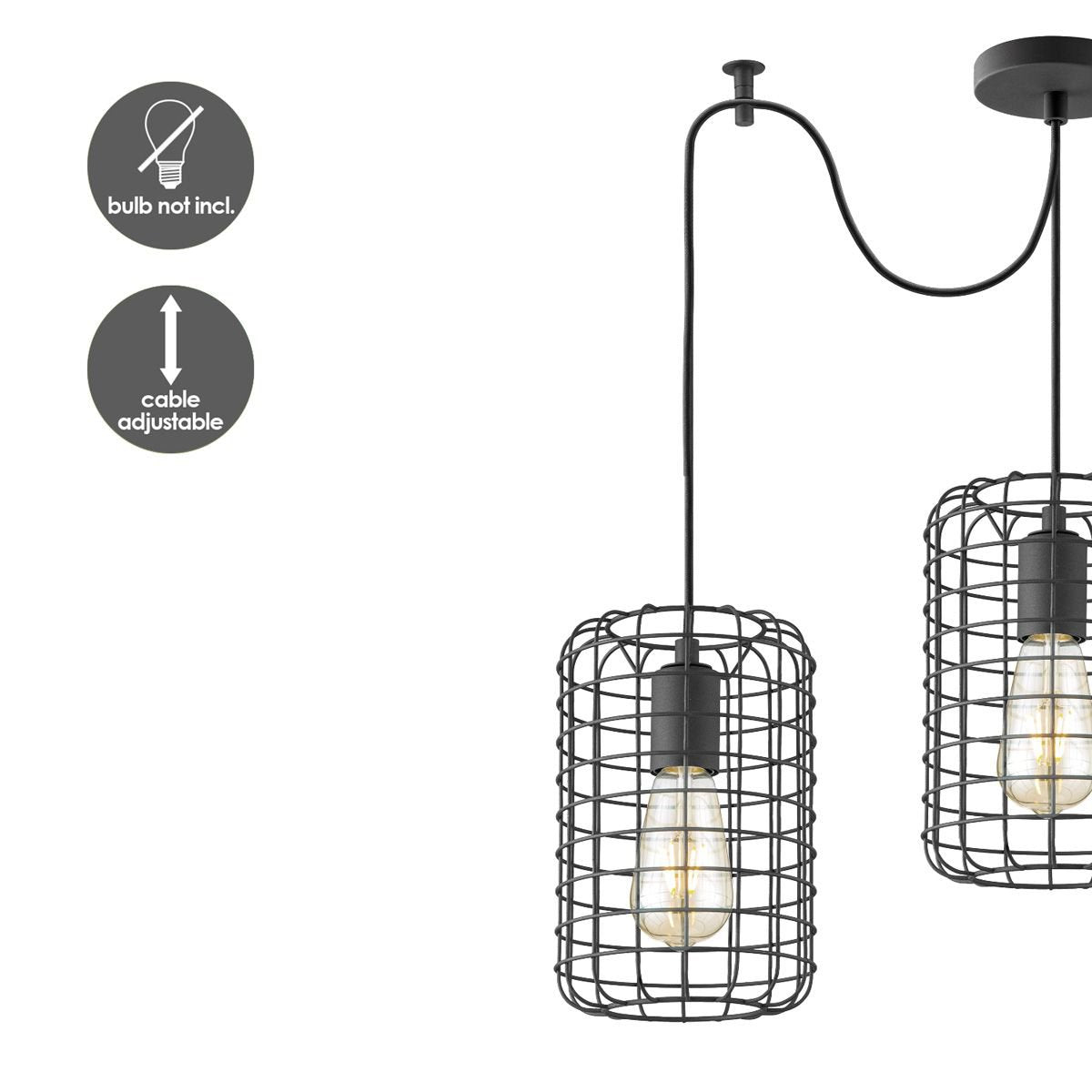 Hanging lamp Netting 2 lights - Black - 32x32x127cm