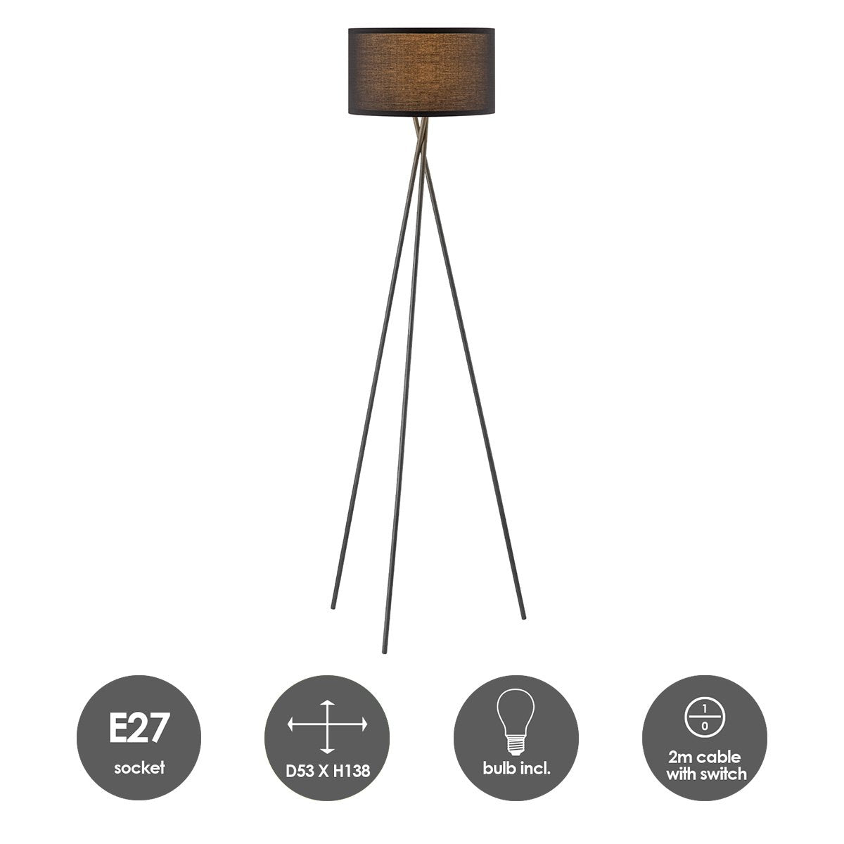 Modern Floor Lamp - Lampshade Black - 53x53x138