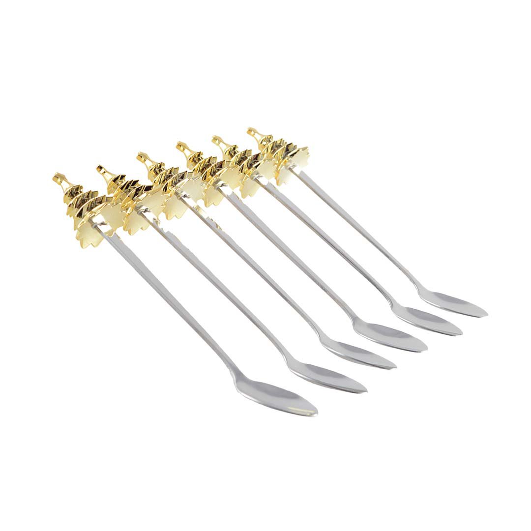 Gouden Fir Lepelset – Set van 6 Gouden Theelepels – Luxe Koffielepels