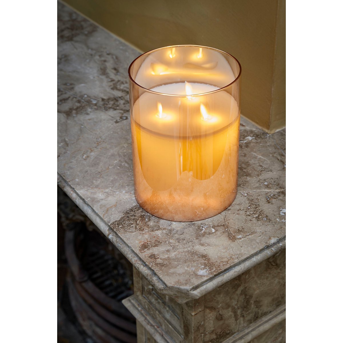 LED Candle - H20 x Ø15 cm - Glass/Wax - Gold