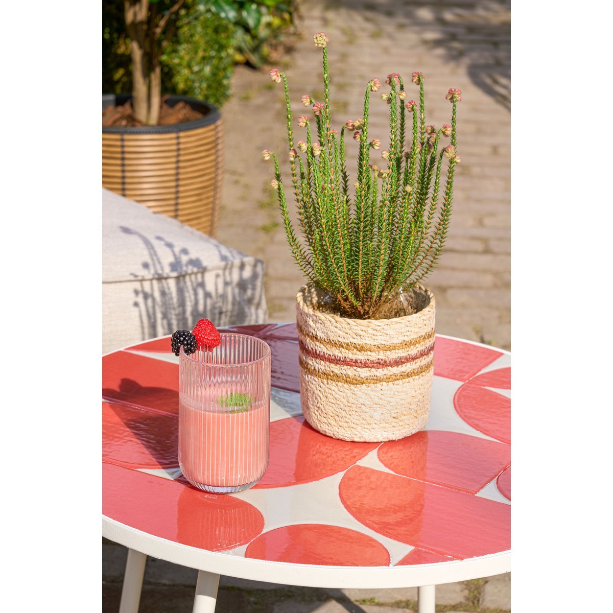 Bologna Bijzettafel Buiten - H38 x Ø58 cm - Metaal - Rood |woon-meubel.nl