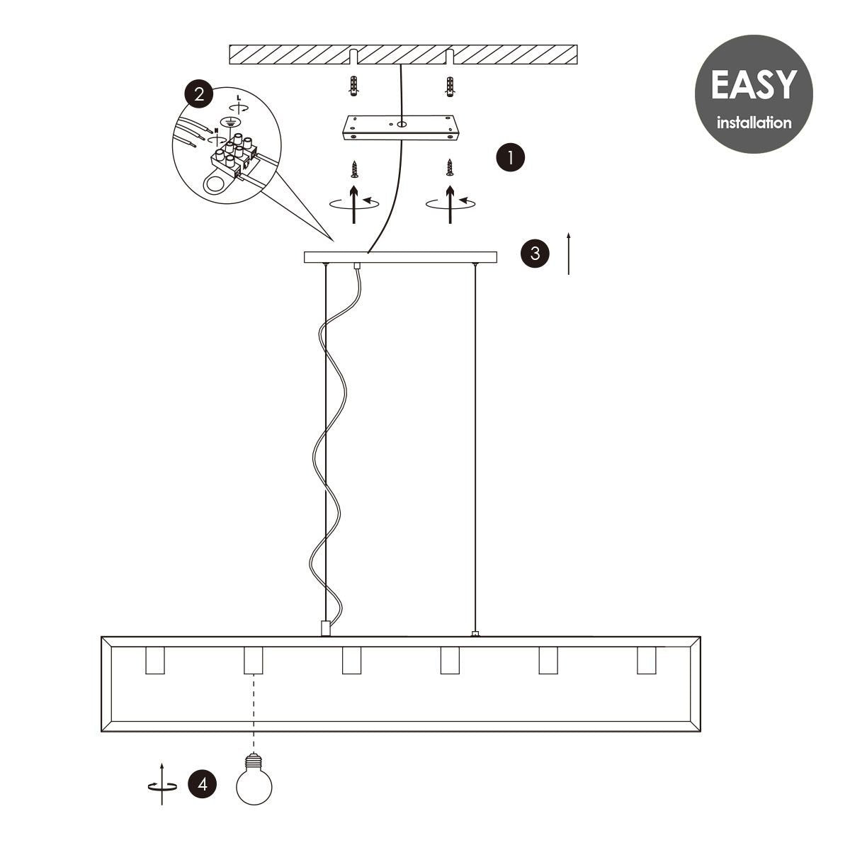 Hanging lamp Dito 6 lights - Black - 140x18x124cm