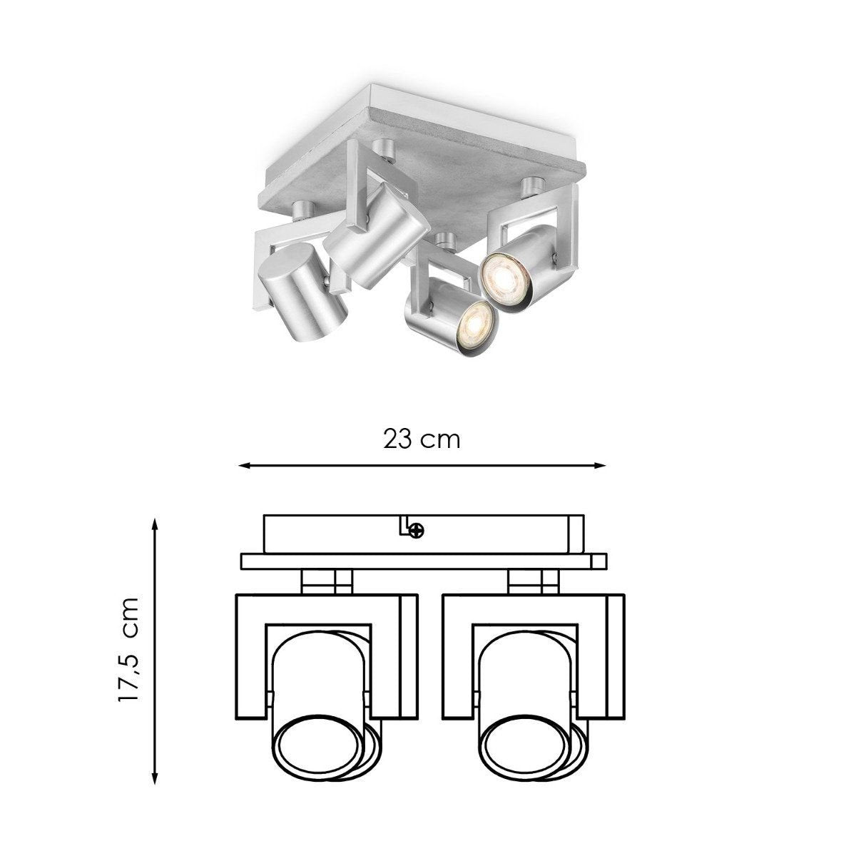 Surface-mounted spotlight Concrete 4 - incl. dimmable LED lamp - concrete