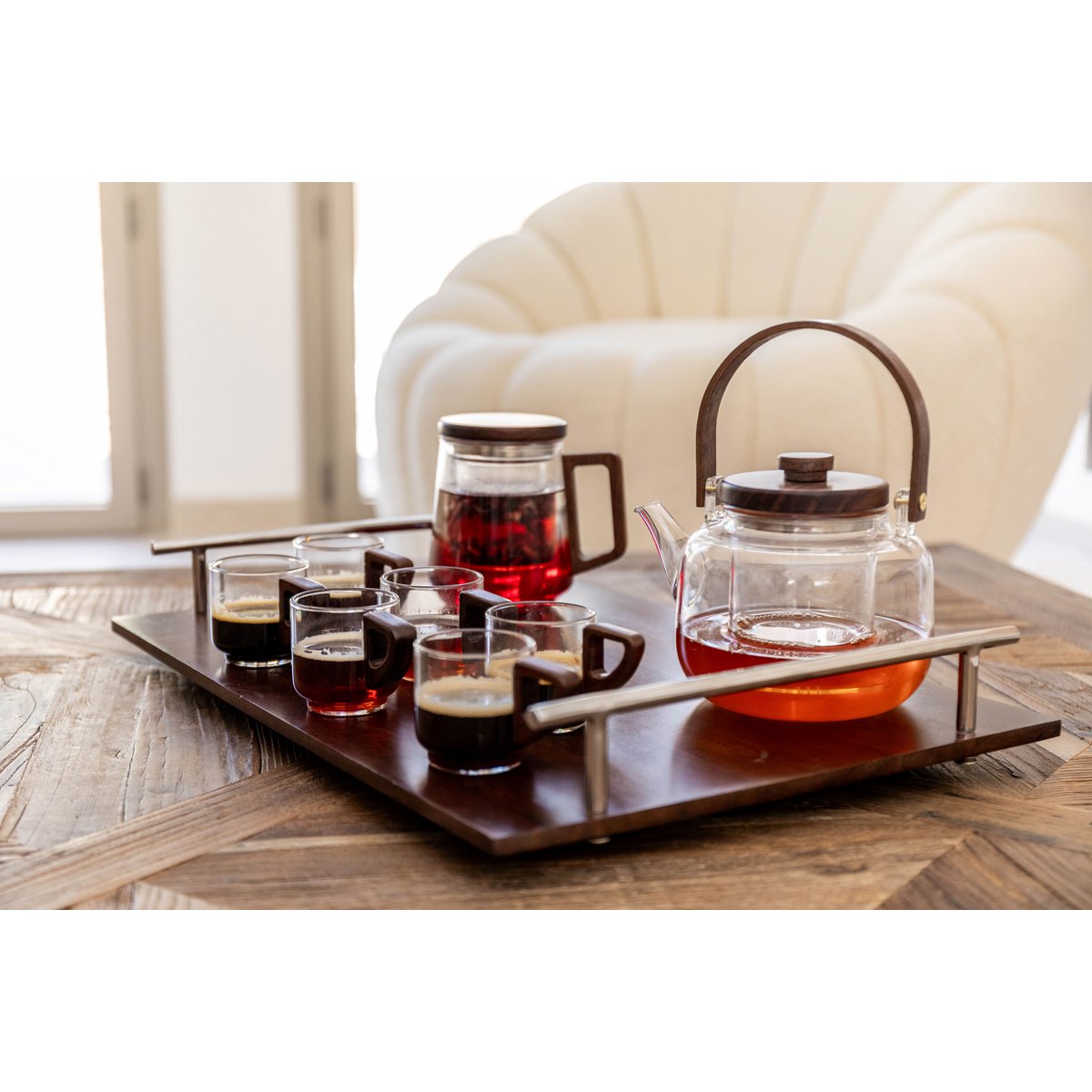 Koffiekopjes 80ml | Houten Handvat | Set van 6 | Minimalistisch Design |woon-meubel.nl