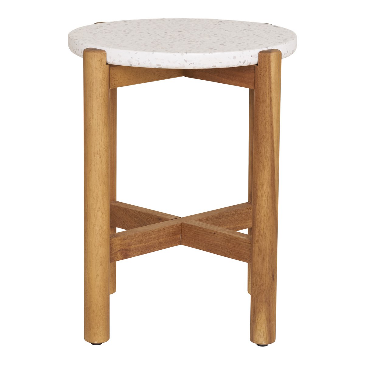 Table d'appoint Terracina - Naturel/Blanc, Acacia/Terrazzo, ø37x46 cm